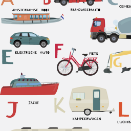 Voertuigen Alfabet Kinderkamer Poster – Auto Alfabet Poster Nederlands